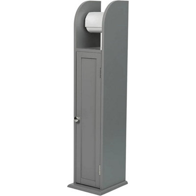 Toilet Paper Roll Holder Bathroom Storage Cabinet Wooden Free Standing Tall Grey - image 1