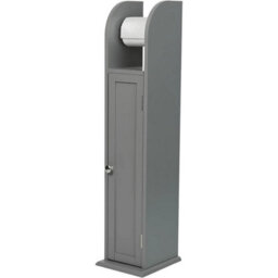 Toilet Paper Roll Holder Bathroom Storage Cabinet Wooden Free Standing Tall Grey - thumbnail 1