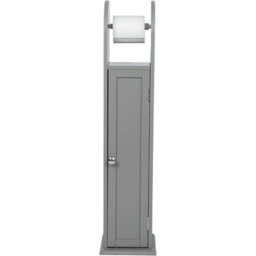 Toilet Paper Roll Holder Bathroom Storage Cabinet Wooden Free Standing Tall Grey - thumbnail 4