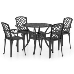 Berkfield 5 Piece Bistro Set Cast Aluminium Black - thumbnail 2