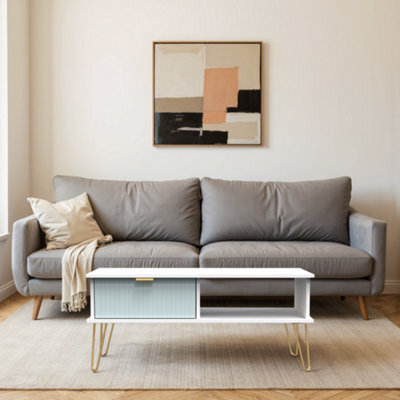 Linear Ready Assembled Matt Duck Egg & White 1 Drawer Small Coffee Table (H)455mm (W)905mm (D)395mm - image 1