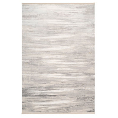 Loomed Greige Super Soft Abstract Fringed Lustre Area Rug 200X290Cm - image 1