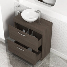 Royal Bathrooms 800mm Grey Elm 2 Drawer Free Standing Bathroom Vanity Unit With Sink & Breeze Countertop Basin - thumbnail 3