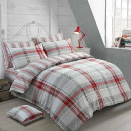 Velosso Red Burlington Check Duvet Cover And Pillowcase Set Super King