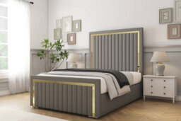 "Sloomy Boston Gold Pewter Dumfries Bed Frame With Mattress With 50"" Upholstered Headboard 3' Single" - thumbnail 2