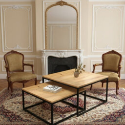 Kama 2 Piece Coffee Table Set Metal Base Legs Black With Artisan Oak Tops Modern Matching Duo In Large And Small Sizes - thumbnail 2