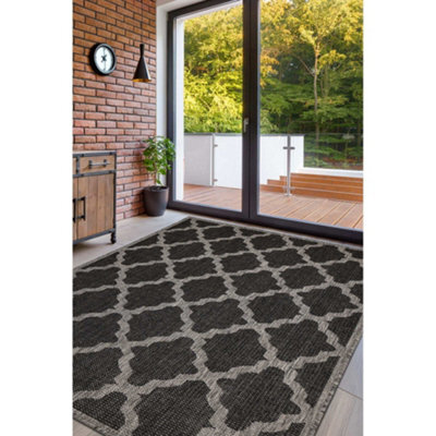 Melrose County Trellis New Black Patterned Indoor Non Slip Medium Area Rug 080/150Cm - image 1