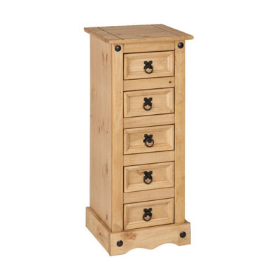 Mews Corona Narrow 5 Drawer Chest Of Drawers Tallboy Mexican Solid Pine - image 1