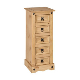 Mews Corona Narrow 5 Drawer Chest Of Drawers Tallboy Mexican Solid Pine - thumbnail 1