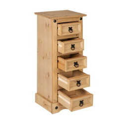 Mews Corona Narrow 5 Drawer Chest Of Drawers Tallboy Mexican Solid Pine - thumbnail 2