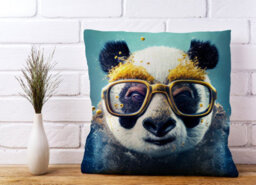 Warren Reed Designer Panda With Golden Glasses Splashart Cushions 45Cm X 45Cm - thumbnail 2