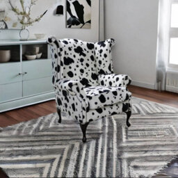 Chesterfield Saxon High Back Wing Chair Black Cow Animal Print Fabric In Queen Anne Style - thumbnail 4