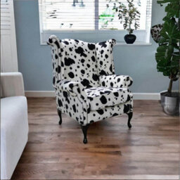 Chesterfield Saxon High Back Wing Chair Black Cow Animal Print Fabric In Queen Anne Style - thumbnail 3