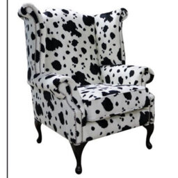 Chesterfield Saxon High Back Wing Chair Black Cow Animal Print Fabric In Queen Anne Style - thumbnail 1