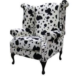 Chesterfield Saxon High Back Wing Chair Black Cow Animal Print Fabric In Queen Anne Style - thumbnail 2