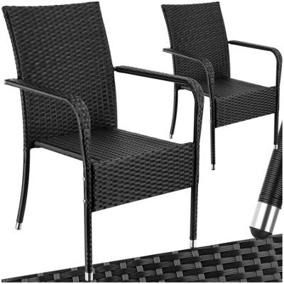 Tectake Rattan Garden Chair Girona - Polyrattan & Steel, Weather & Sun Resistant, Stackable - Black - Set Of 2 - image 1