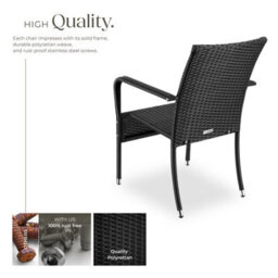 Tectake Rattan Garden Chair Girona - Polyrattan & Steel, Weather & Sun Resistant, Stackable - Black - Set Of 2 - thumbnail 3