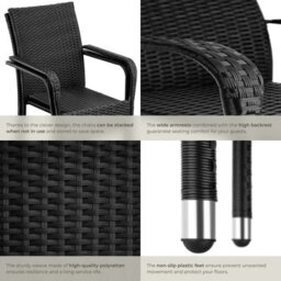Tectake Rattan Garden Chair Girona - Polyrattan & Steel, Weather & Sun Resistant, Stackable - Black - Set Of 2 - thumbnail 4