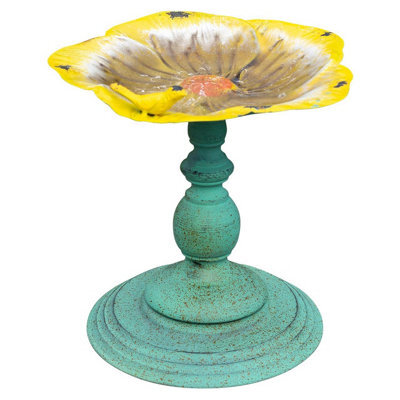 Flower Design Mini Bird Bath Or Seed Feeder - Weather Resistant Metal Outdoor Garden Pedestal Water Bowl - H26.5 X 24.5Cm Dia - image 1