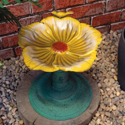 Flower Design Mini Bird Bath Or Seed Feeder - Weather Resistant Metal Outdoor Garden Pedestal Water Bowl - H26.5 X 24.5Cm Dia - thumbnail 7