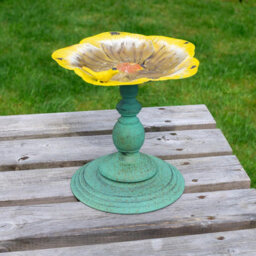 Flower Design Mini Bird Bath Or Seed Feeder - Weather Resistant Metal Outdoor Garden Pedestal Water Bowl - H26.5 X 24.5Cm Dia - thumbnail 2
