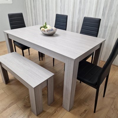 Kosy Koala Modern Grey Rectangle Dining Table Set With 4 Black Metal Chairs And 1 Bench Dining Room Furniture - image 1