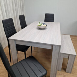 Kosy Koala Modern Grey Rectangle Dining Table Set With 4 Black Metal Chairs And 1 Bench Dining Room Furniture - thumbnail 6