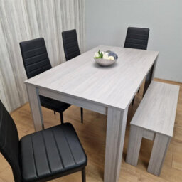 Kosy Koala Modern Grey Rectangle Dining Table Set With 4 Black Metal Chairs And 1 Bench Dining Room Furniture - thumbnail 5