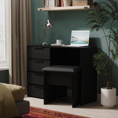 Ancona Matt Black Ash 4 Drawer Non-Extendable Dressing Table (H)759mm (W)970mm (D)392mm - image 1