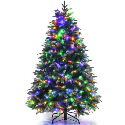 Costway 5Ft Pre-Lit Artificial Christmas Tree Snowy Xmas Tree 250 Led 11 Lighting Modes - image 1