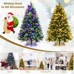 Costway 5Ft Pre-Lit Artificial Christmas Tree Snowy Xmas Tree 250 Led 11 Lighting Modes - thumbnail 6
