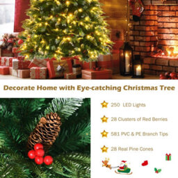 Costway 5Ft Pre-Lit Artificial Christmas Tree Snowy Xmas Tree 250 Led 11 Lighting Modes - thumbnail 4