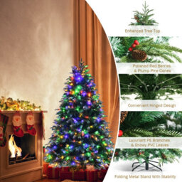 Costway 5Ft Pre-Lit Artificial Christmas Tree Snowy Xmas Tree 250 Led 11 Lighting Modes - thumbnail 7