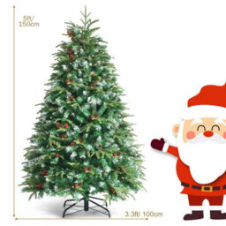 Costway 5Ft Pre-Lit Artificial Christmas Tree Snowy Xmas Tree 250 Led 11 Lighting Modes - thumbnail 2