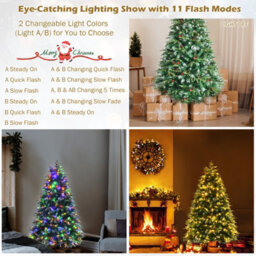 Costway 5Ft Pre-Lit Artificial Christmas Tree Snowy Xmas Tree 250 Led 11 Lighting Modes - thumbnail 3