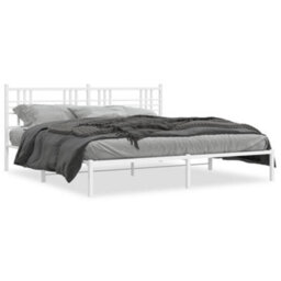 Berkfield Metal Bed Frame Without Mattress With Headboard White 193X203Cm - thumbnail 2