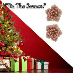 2 Clip-On Glitter Flowers Christmas Decoration 2 18X10. 4. Rose Gold - thumbnail 6