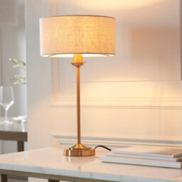 Luminosa Lighting Luminosa Highclere Table Lamp With Round Shade Vintage Brass, Natural Linen, 1X E14 - thumbnail 2