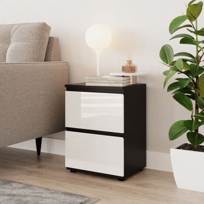 Urbn-Living Urbnliving 49Cm Height Glossy 2 Drawers Bedside Cabinet Chest Of Drawers With Smooth Metal Runner Black & White - image 1