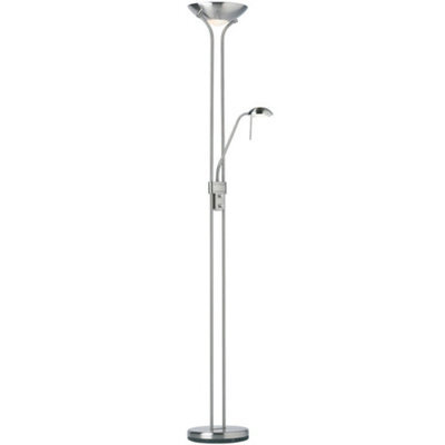 Mother & Child Floor Lamp Satin Chrome 1.8M Twin Light Dimmer Flexible Reading - image 1