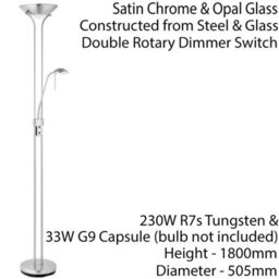 Mother & Child Floor Lamp Satin Chrome 1.8M Twin Light Dimmer Flexible Reading - thumbnail 2