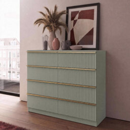 Fwstyle Lania Scalloped Ripple Effect Green 8 Drawer Chest (H) 73.5Cm (W) 104Cm (D) 40Cm - thumbnail 2