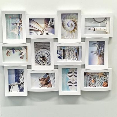 Biznest 12 Multi Aperture Photo Frame White Photographs Collage Picture Frame Display Wall Mounted Size 6X 4 Inches Home Decor
