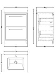 Hudson Reed Lille Floorstanding Two Drawer Contemporary Vanity Unit With Marble Top & Basin In Antique Oak, 620 X 470mm - thumbnail 6