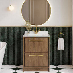 Hudson Reed Lille Floorstanding Two Drawer Contemporary Vanity Unit With Marble Top & Basin In Antique Oak, 620 X 470mm - thumbnail 5