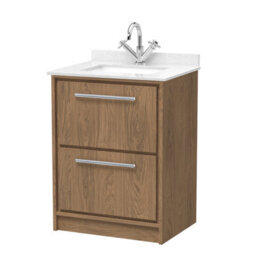Hudson Reed Lille Floorstanding Two Drawer Contemporary Vanity Unit With Marble Top & Basin In Antique Oak, 620 X 470mm - thumbnail 2