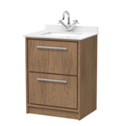 Hudson Reed Lille Floorstanding Two Drawer Contemporary Vanity Unit With Marble Top & Basin In Antique Oak, 620 X 470mm