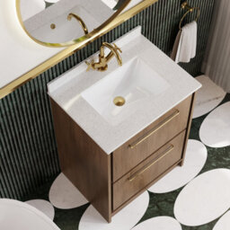 Hudson Reed Lille Floorstanding Two Drawer Contemporary Vanity Unit With Marble Top & Basin In Antique Oak, 620 X 470mm - thumbnail 3
