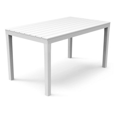 6-Seater Large White Plastic Slatted Outdoor Dining Table Garden Use - image 1