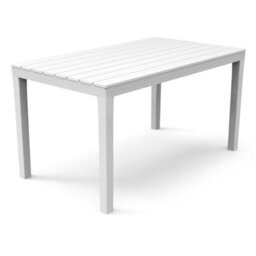 6-Seater Large White Plastic Slatted Outdoor Dining Table Garden Use